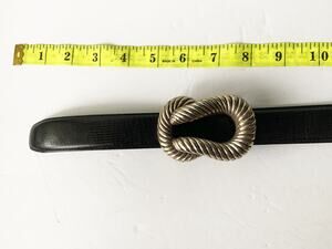 Terry Stack Italian Leather Black Belt Silver Braided Knot Buckle Size M Z27